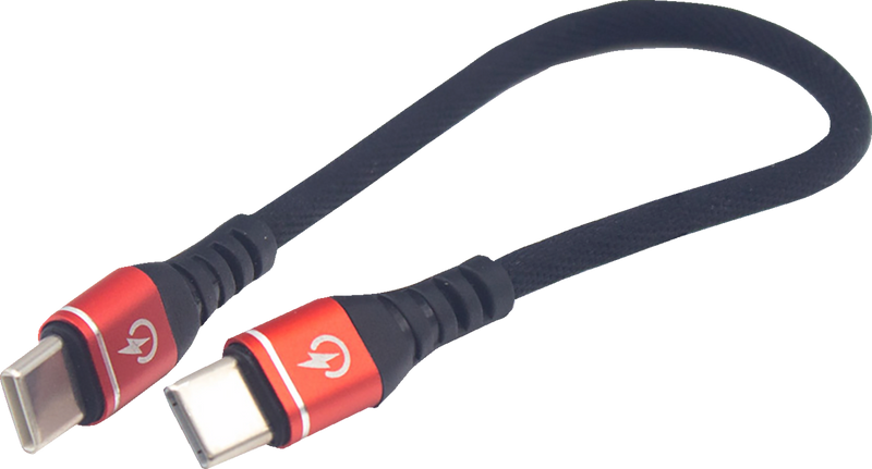 Male USB-C to Male USB-C Cable - Phone Charger - Heavy-Duty - 7-1/2" - Black/Red