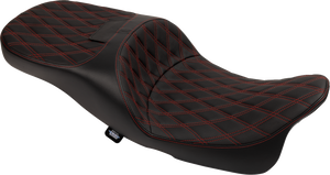 Extended Reach Freedom Seat - Vinyl - Double Diamond - Red Stitch - FLT/FLH '09-'25