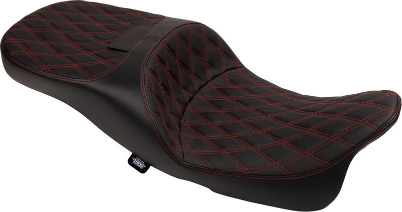 Extended Reach Freedom Seat - Vinyl - Double Diamond - Red Stitch - FLT/FLH '09-'25