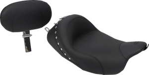 Wide Solo Seat - With Backrest - Black - Studded w/ Concho - FLH/FLT '08-'25