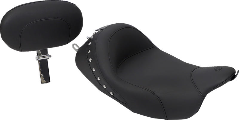 Wide Solo Seat - With Backrest - Black - Studded w/ Concho - FLH/FLT '08-'25