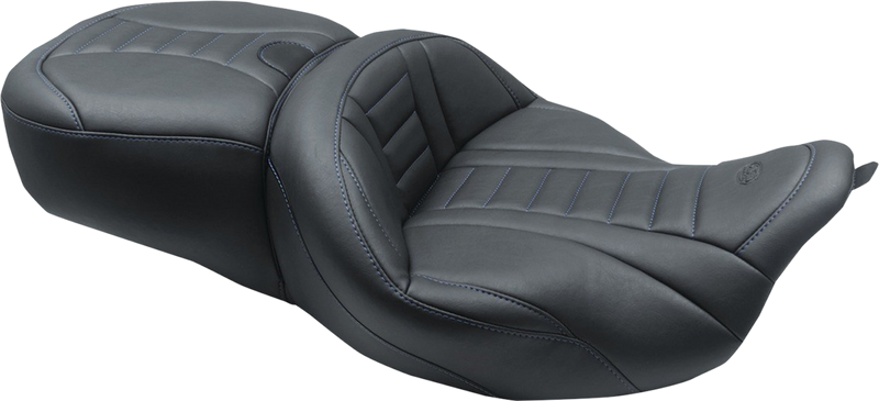 One-Piece Deluxe Touring Seat - Black w/ Sky Blue Stitching - FL '08-'25