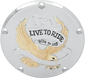 Derby Cover - Live to Ride - 5-Hole - Chrome w/Gold Eagle - '99-'18 Big Twin