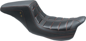 Squareback One-Piece Seat - Tuck and Roll - Black w/ American Beauty Red Stitching - FL '08-'25