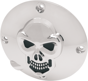 3-D Skull Derby Cover - Chrome - 4 Hole