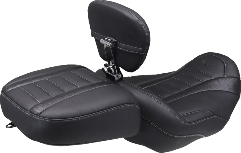 Deluxe Touring Solo Seat - w/ Backrest - Gunmetal Stitch - FLT/FLH '23-'25