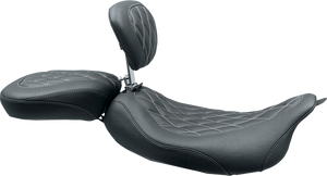 Wide Tripper™ Solo Seat - w/ Drivers Backrest - Black w/ Gun Metal Stitching - FL '08-'25