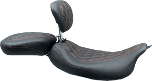 Wide Tripper™ Solo Seat - w/ Drivers Backrest - Black w/ American Beauty Red Stitching - FL '08-'25