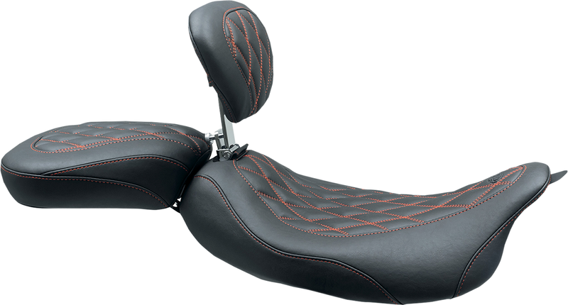 Wide Tripper™ Solo Seat - w/ Drivers Backrest - Black w/ American Beauty Red Stitching - FL '08-'25