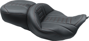 One-Piece Deluxe Touring Seat - Black w/ American Beauty Red Stitching - FL '08-'25