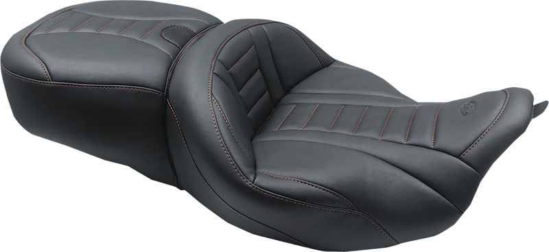 One-Piece Deluxe Touring Seat - Black w/ American Beauty Red Stitching - FL '08-'25