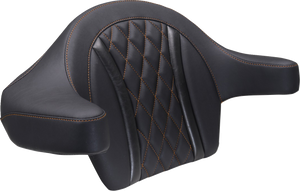 Deluxe Extended Arm Wrap-around Backrest - Diamond - Mandarin Orange Stitch - FLT/FLH '23-'25