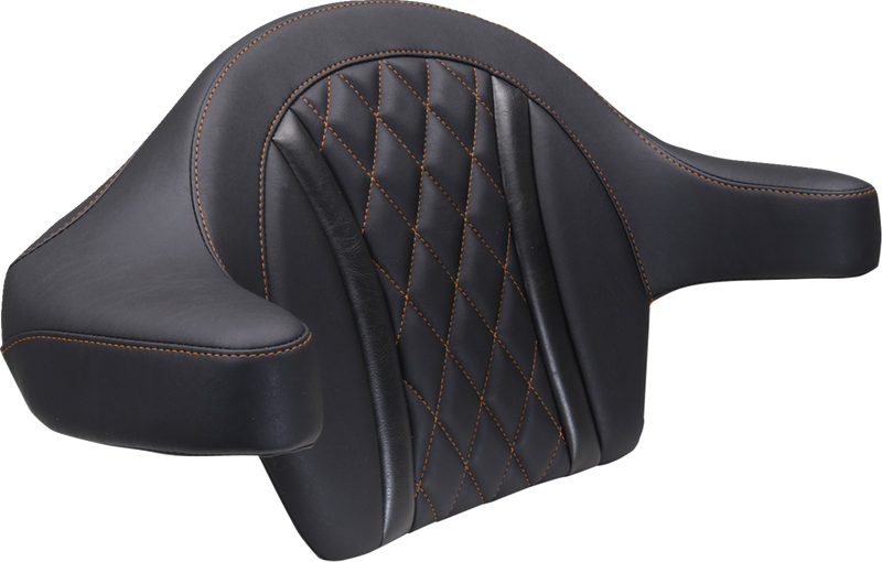 Deluxe Extended Arm Wrap-around Backrest - Diamond - Mandarin Orange Stitch - FLT/FLH '23-'25