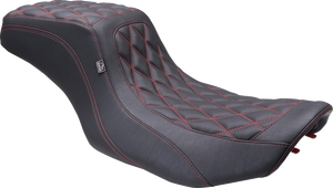 One Piece 2-Up Squareback Seat - Double Diamond - Black Cherry Stitch - FLH/FLT '23-'25