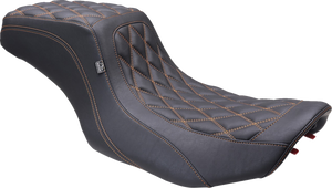 One Piece 2-Up Squareback Seat - Double Diamond - Orange Stitch - FLH/FLT '23-'25