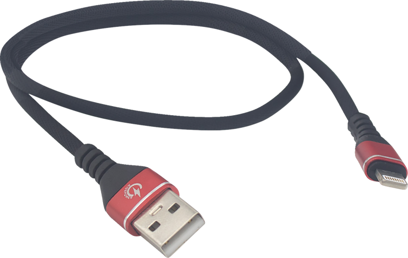Male USB to Male Lightning Cable - Phone - Charger - 18" - Black/Red