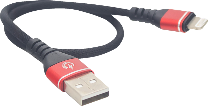 Male USB to Male Lightning Cable - Phone - Charger - 12" - Black/Gray