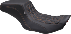 One Piece 2-Up Squareback Seat - Double Diamond - Orange Stitch - FLH/FLT '23-'25