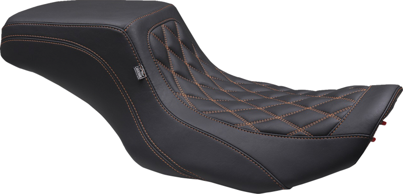 One Piece 2-Up Squareback Seat - Double Diamond - Orange Stitch - FLH/FLT '23-'25