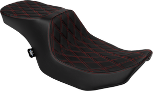 Predator 2-Up Seat - Vinyl - Double Diamond Red Stitch - w/o Backrest - FLT/FLH '23-'24