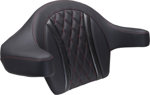 Deluxe Extended Arm Wrap-around Backrest - Diamond - Dark Cherry Stitch - FLT/FLH '23-'25