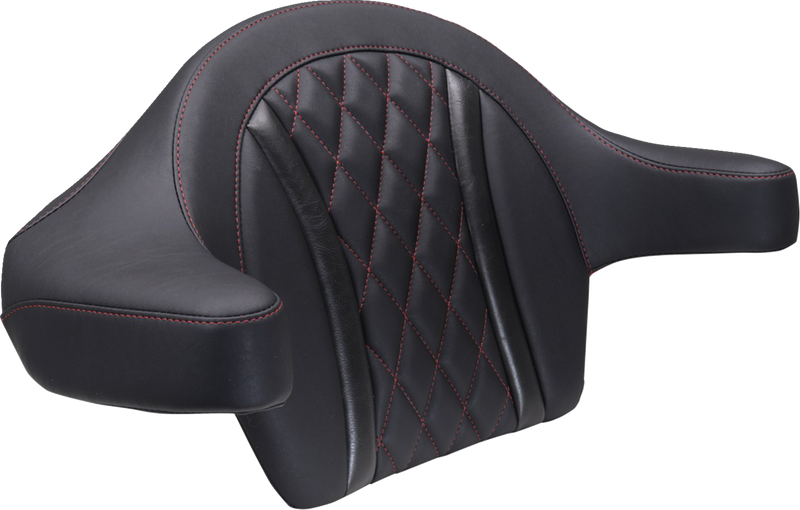 Deluxe Extended Arm Wrap-around Backrest - Diamond - Dark Cherry Stitch - FLT/FLH '23-'25