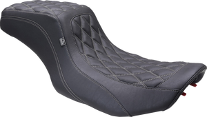 One Piece 2-Up Squareback Seat - Double Diamond - Gunmetal Stitch - FLH/FLT '23-'25