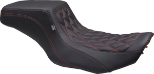 One Piece 2-Up Squareback Seat - Double Diamond - Black Cherry Stitch - FLH/FLT '23-'25