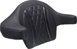 Deluxe Extended Arm Wrap-around Backrest - Diamond - Sky Blue Stitch - FLT/FLH '23-'25