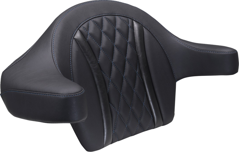 Deluxe Extended Arm Wrap-around Backrest - Diamond - Sky Blue Stitch - FLT/FLH '23-'25