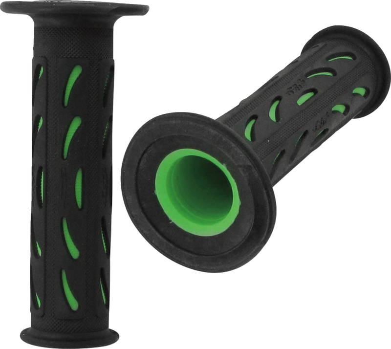 724 Dual Density Sportbike Grips - Open Ends - Black/Green